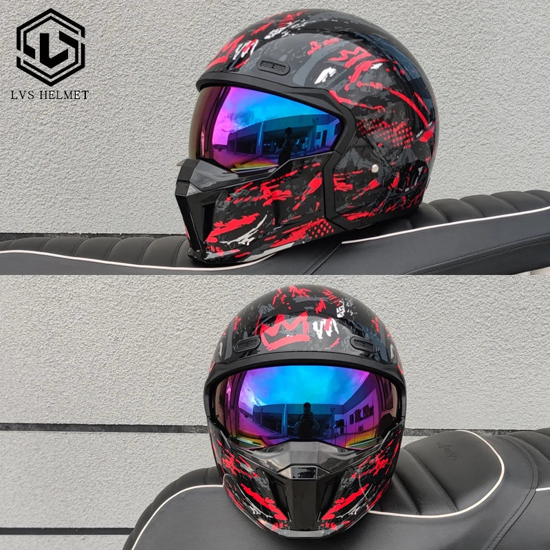 LVS-601 motorcycle retro helmet modular detachable combination full helmet semi covered pilot helmet off-road helmet DOT