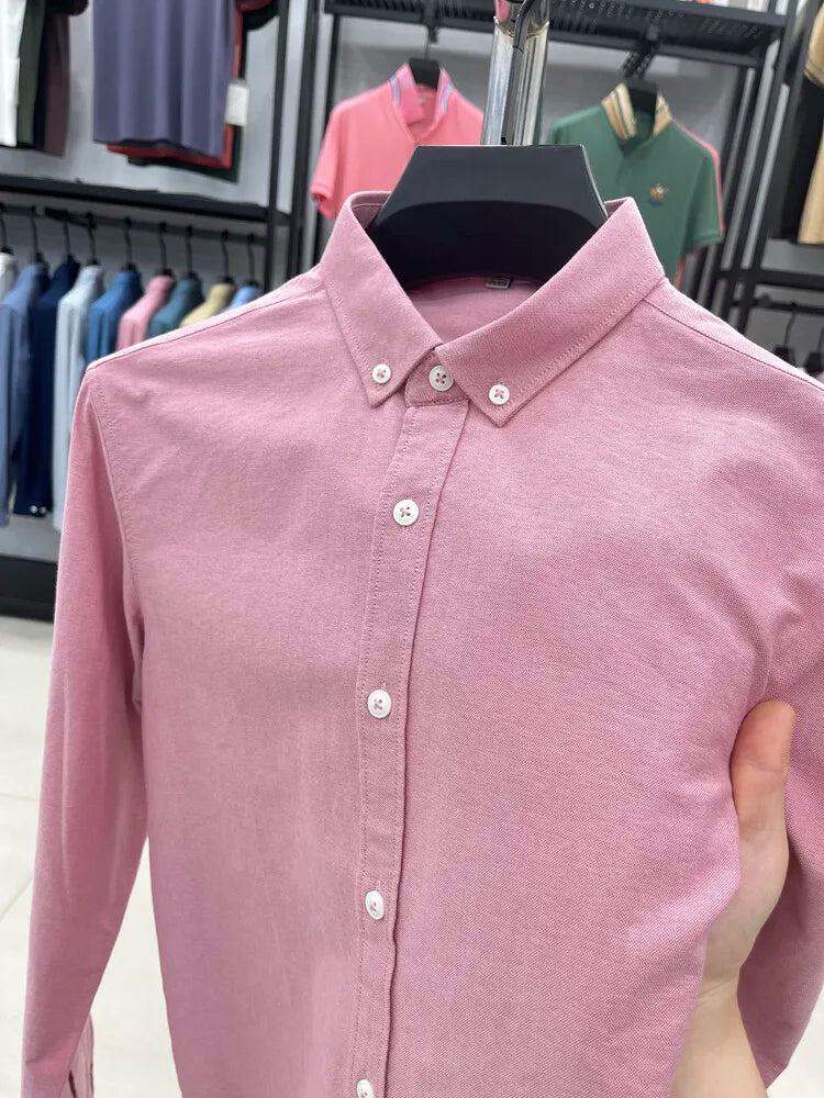 High-quality men's long-sleeve shirt made of 100% cotton, breathable, sweat-wicking, suitable for business or casual wear.M-4XL
