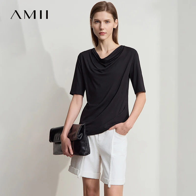 អាវយឺត Amii Minimalist សម្រាប់ស្ត្រី កអាវប៉ាក់ ដៃខ្លី ប៉ាក់ដោយក្រណាត់យឺត អាវប៉ាក់ច្រើនមុខងារ 12542061