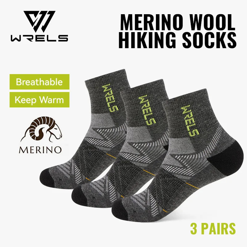 WRELS 1/2/3pairs Merino Wool Ankle Hiking Running Socks Compression Support Thick Cushion Moisture Wicking Breathable Socks