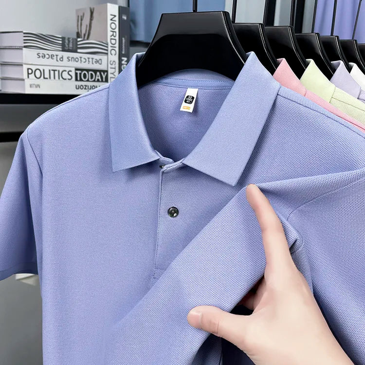 Men 100% Mercerized Cotton Polo Shirt Solid Short Sleeve Casual Business Tops Odor Resistant Premium 205g Summer
