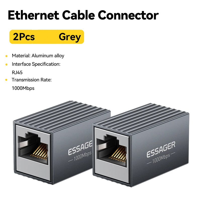ឧបករណ៍ភ្ជាប់ Essager RJ45 10Gbps Network Extender Extender សម្រាប់ខ្សែ Cat8/7/6/5e Gigabit Ethernet Adapter ស្រីទៅស្រី Coupler