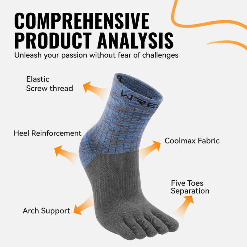 WRELS 1/2/3pairs COOLMAX Five Finger Socks for Men Women Running Athletic Breathable Quick Dry Soft Compression Toe Sports Socks