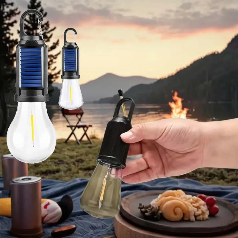 Solar Powered LED Camping Lamp USB Charging LED Lighting Lantern Waterproof Portable Handheld Lamp for Outdoor BBQ Camping