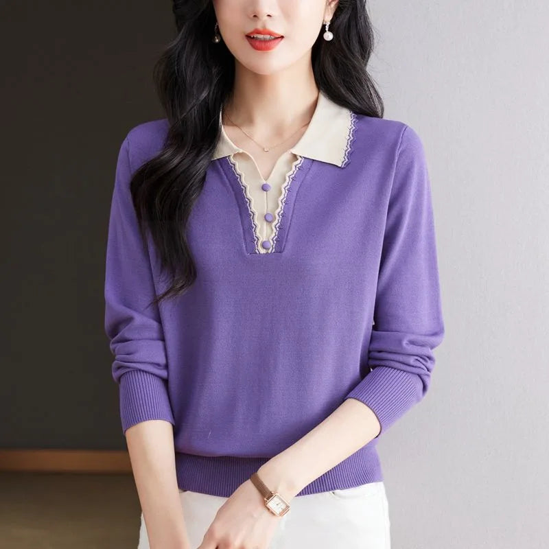 Pull Femmes Tendances 2025 Jersey Fashion Lapel Shirt Spring Autumn Woolen Tops Female Clothing Knitwear Women's Sweater Blouse