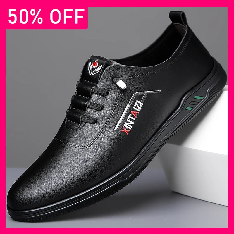 Men Sports Shoes High-quality Leather Wear-resistant Daily Commuting Casual Shoes Breathable Comfort Soft Soled Walking Shoes