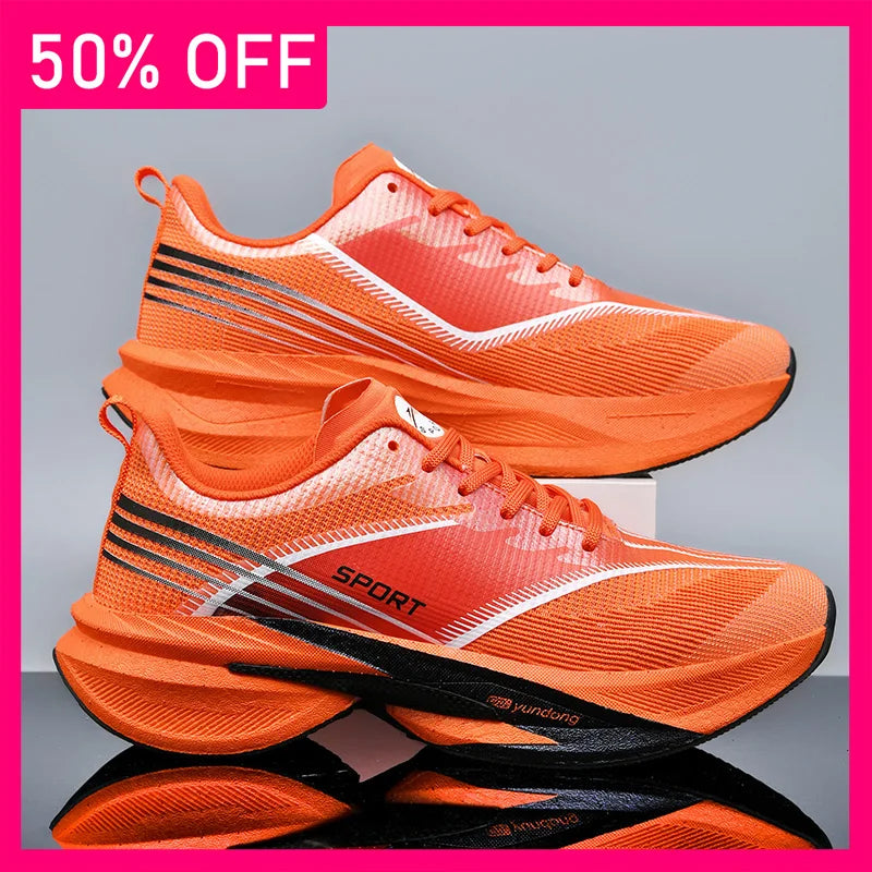 Unisex Sports Shoes Marathon Running Breathe Light Lace Up Mesh Training Shoes New Thick Soled Damping Anti Slip Running Shoes