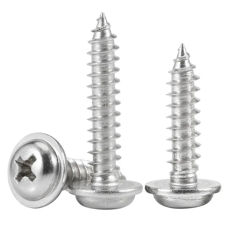 10/20/50pcs M1.7 M2 M2.3 M2.6 M3 M4 M5 Cross Round Head with Washer Self Tapping Screw 304 Stainless Steel Wood Screws