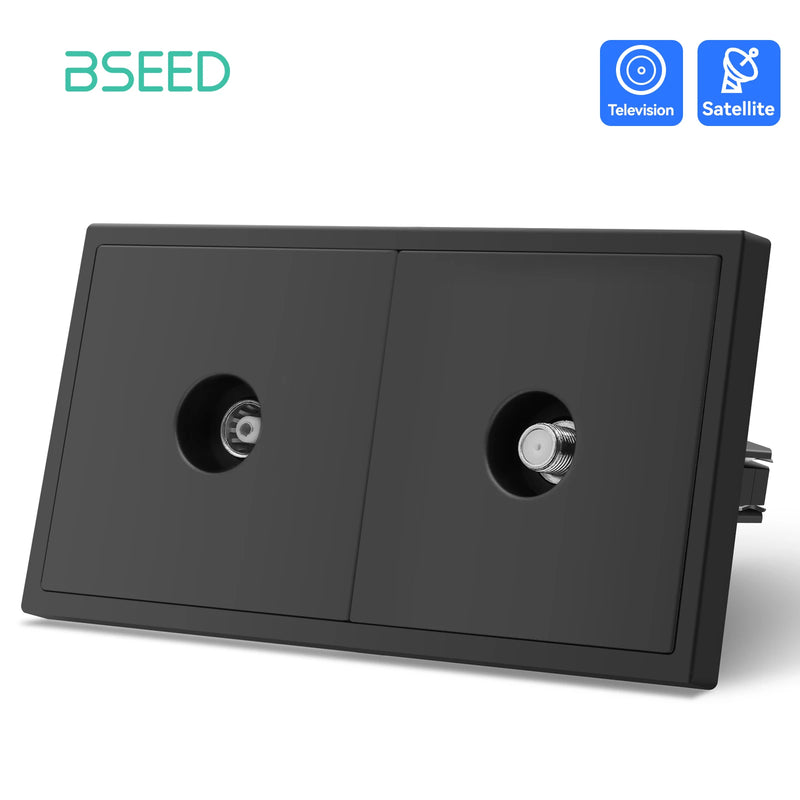 BSEED EU Standrad Wall Power Socket TV Plug RJ45 Internet Socket Satellite Outlet Glass Panel TV Telephone Computer