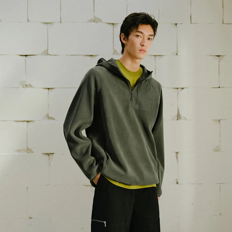 Semir Men Hooded Hoodies Antistatic Polar Fleece Outdoor Panel Design Water Repellent Raglan Sleeve 2026 New Winter Daily Wear