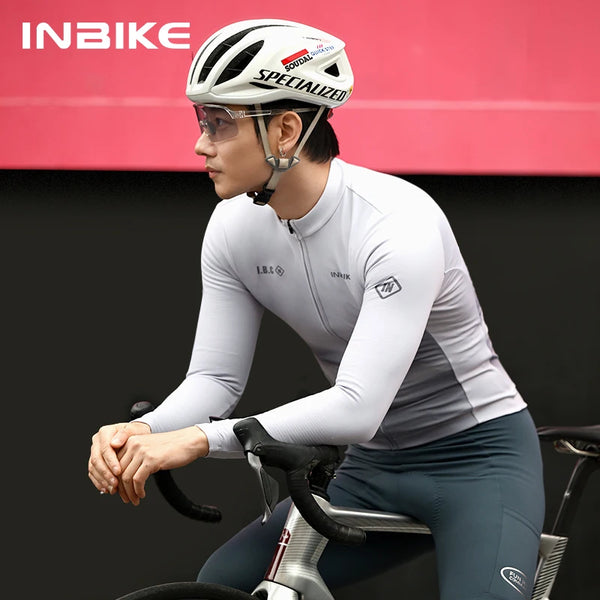 INBIKE Men Fine Brushed Fleece Long Sleeve Thermal Cycling Jersey with Multiple Pockets Winter Bike Jacket for Cycling Clothing