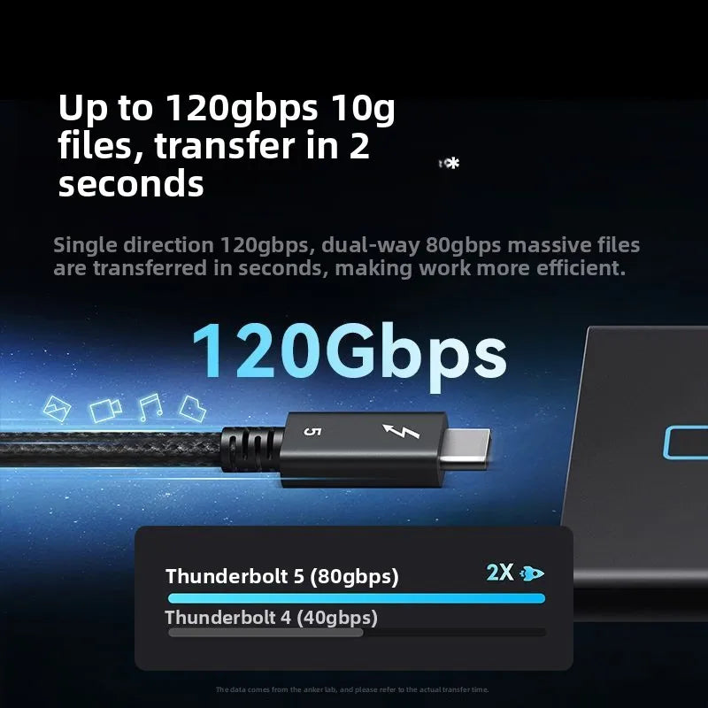 ខ្សែទិន្នន័យ ANKER Thunderbolt 5 មុខងារពេញលេញជាមួយនឹងការបញ្ជូន 120Gbps និងអេក្រង់បង្ហាញរូបភាពច្បាស់ខ្ពស់ 16K ស័ក្តិសមសម្រាប់កុំព្យូទ័រ