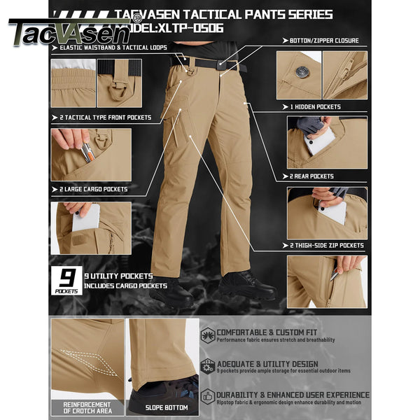 TACVASEN Summer Quick Dry Pants Men Stretch Fabric Cargo Pants Multi-Pockets Outdoor Trousers Lightweight Workout Hiking Pants