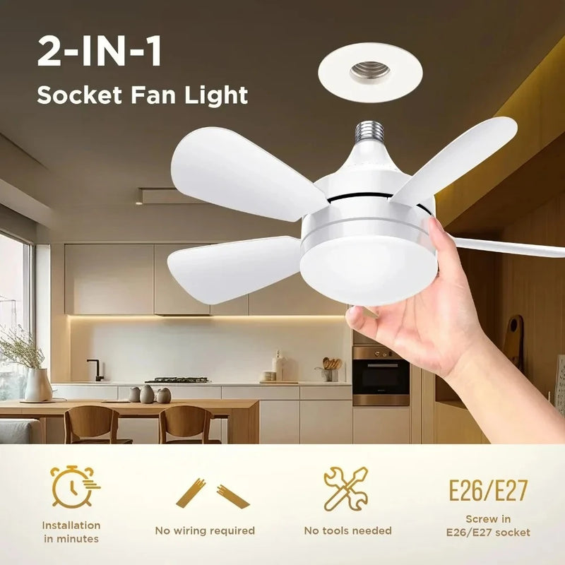 កង្ហារពិដាន LED ជាមួយភ្លើង E27 វីសក្នុង ភ្លើងកង្ហារពិដានជាមួយឧបករណ៍បញ្ជាពីចម្ងាយ អាចបន្ថយពន្លឺបាន 5 ដាវសម្រាប់តុបតែងបន្ទប់ទទួលភ្ញៀវ