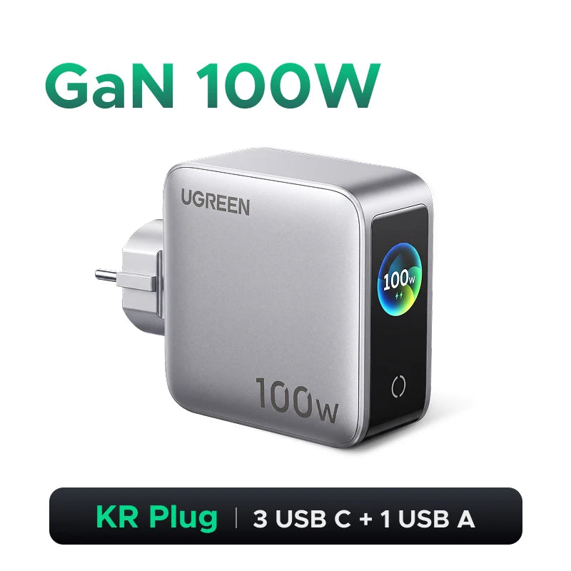 UGREEN 100W GaN Charger With Smart Display EU/UK/US Foldable Plug QC4.0 AVS For Macbook Pro Laptop iPhone 18 17 Pro iPad Samsung