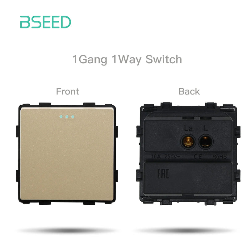 BSEED EU Standard Wall Light Switch Module Electrical Outlets Button Switch DIY Function Part Glass Panel Free Collocation Gold