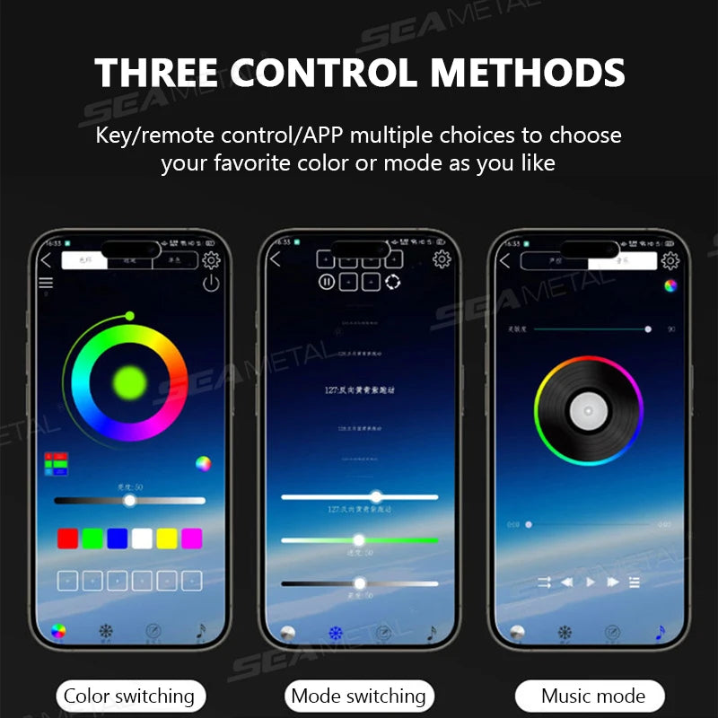 SEAMETAL Colorful LED Car Interior Hidden App Remote Control Atmosphere Lamp USB Car Instument Dashboard Sealing Ambient Lights