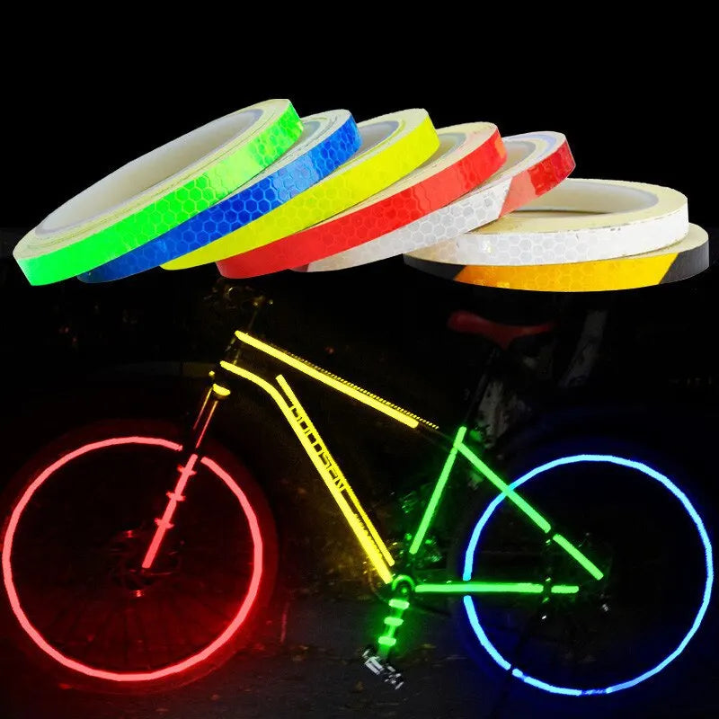 SEAMETAL 1cm*8m Car Stickers Reflective Tape Fluorescent Car Styling Decals Safety Warning Strips for Car Motorcycle MTB Bike
