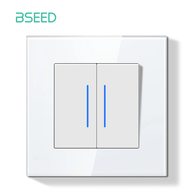 BSEED E Series Mechanical Button Switch 1/2Gang Light Switch Wall EU Socket ST TV Socket Glass Panel Switch With LED Indicator