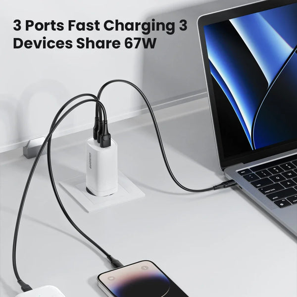 ឆ្នាំងសាក GaN USB Type C 67W PPS PD QC3.0 ឆ្នាំងសាករហ័សសម្រាប់ MacBook Laptop Tablet iPhone 14 iPad Samsung S23 Ultra