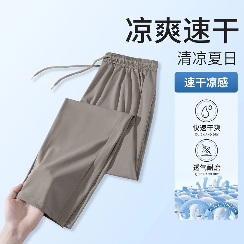 2026 Highly Elastic Men's Summer Ice Silk Pants, Thin Unisex Quick-dry Sports Trousers, Blue and Black Casual Pant.