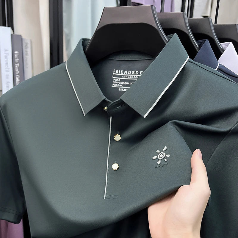 High-End Men Short-Sleeved Polo Shirt Lapel Button Letter Print Outdoor Sports Summer New T-Shirt Golf Business Casual Men'sWear