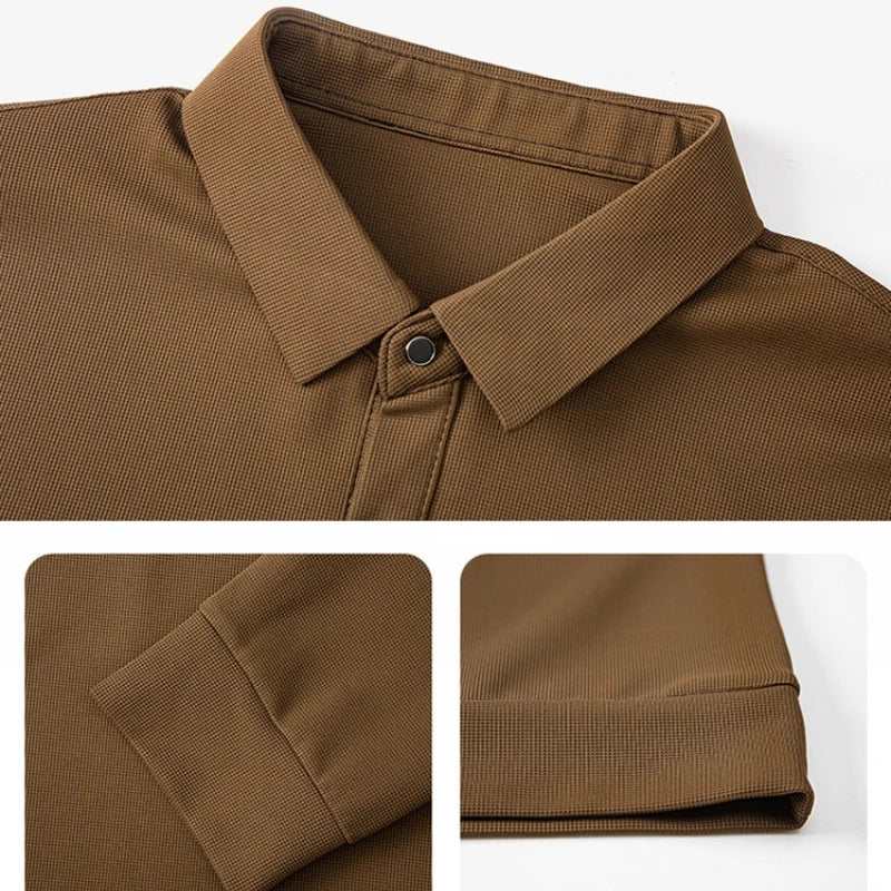 Men's Breathable Knit Polo Shirt - Autumn Winter Business Casual Long Sleeve T-shirt  Daily Essential Golf Sport