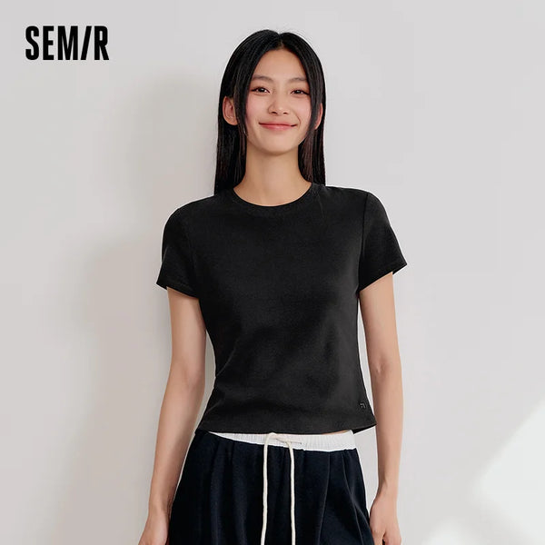 អាវយឺតប៉ាក់ Semir សម្រាប់នារី រដូវក្តៅ ឆ្នាំ២០២៦ ខ្លី ត្រជាក់ ស្លីម ក ធម្មតា ស្មា ធម្មតា ម៉ូដសាមញ្ញ