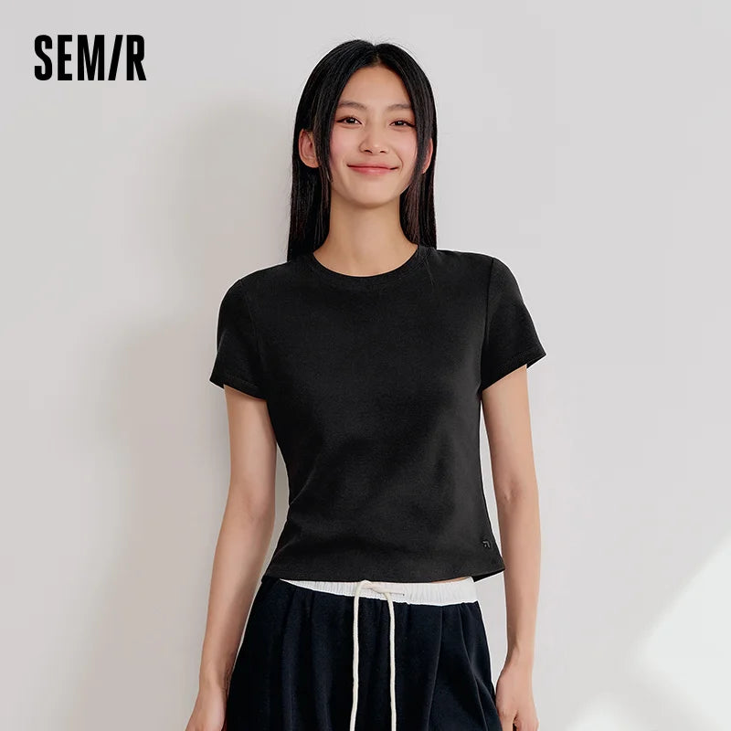 Semir Embroidered Tshirt Women 2026 Summer Short Cool Touch Slim Fit Crew Neck Regular Shoulder Casual Basic Fashion Top