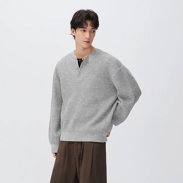អាវយឺតប៉ាក់ Semir សម្រាប់បុរស រចនាបថប៉ាក់ Waffle ពណ៌រឹង ពាក់កណ្ដាលផ្នត់ 2026 ថ្មីសម្រាប់ពាក់ប្រចាំថ្ងៃ រដូវរងា ស្ទីលធម្មតាសម្រាប់ទីក្រុង