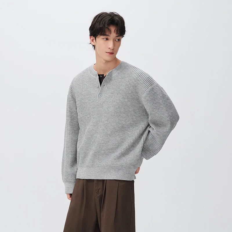 Semir Men Knit Sweater Waffle Knit Textured Solid Color Half Placket 2026 New Winter Daily Wear Urban Casual Style