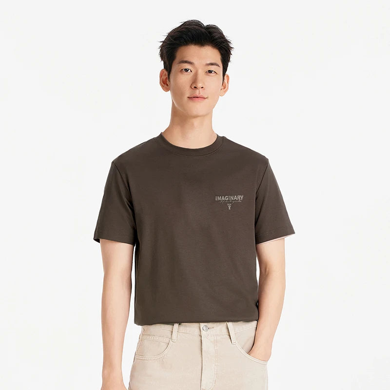 Semir Men Tshirt Soft Print Letter Embroidered Crew Neck 2026 Summer Casual Style Comfortable Fashion Breathable All Match Top