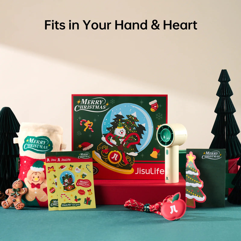 JISULIFE Christmas Special Edition Portable Handheld Fan 4000mAh Battery 5-Gear Fan Gifts for Women Men Kids Gift for Festival
