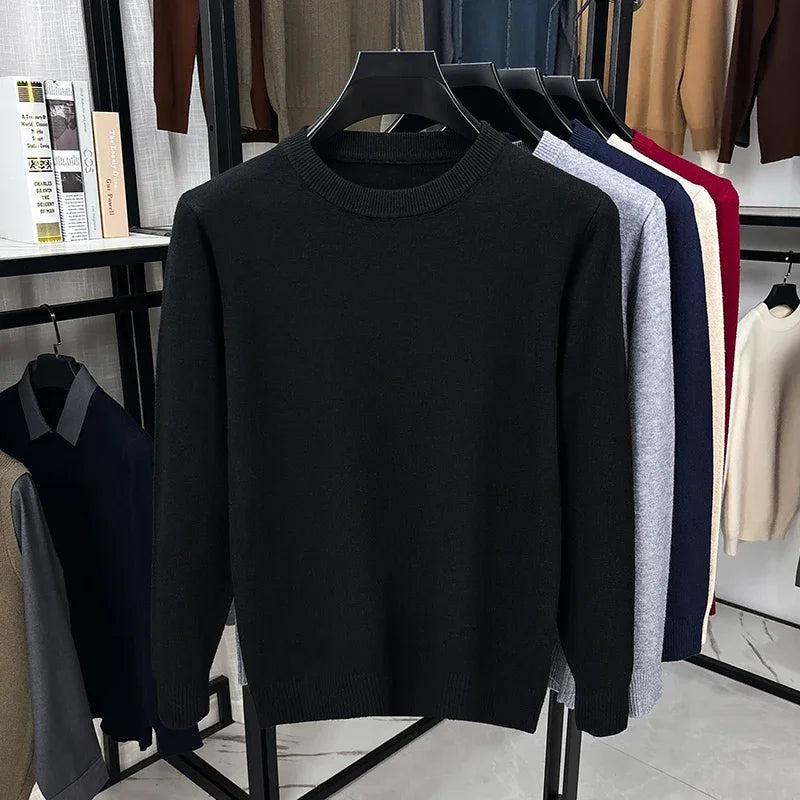 Male Comfort Crew Neck Jumper Long Sleeve Rib Trim Breathable Knit Fabric Business Travel Casual Garment