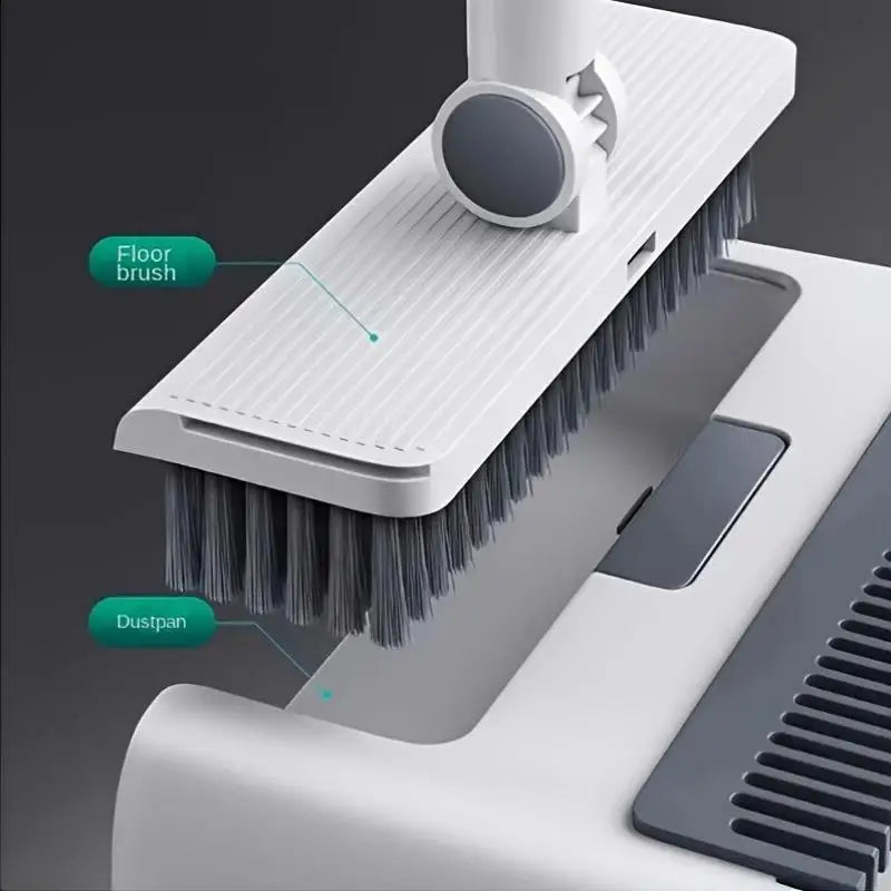 3-in-1 folding broom and dustpan set-Multi-surface cleaning set with strong bristles | Compact floor brush for carpet/hard
