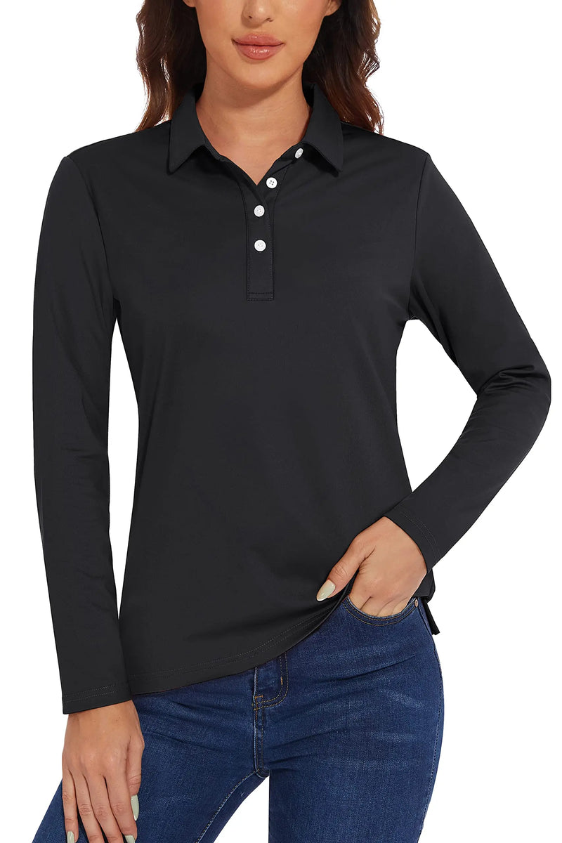 TACVASEN UPF 50+ Polo Shirts Womens Long Sleeve Shirts UV Protection Performance Polos Golf Tennis Working Shirts Pullover Top