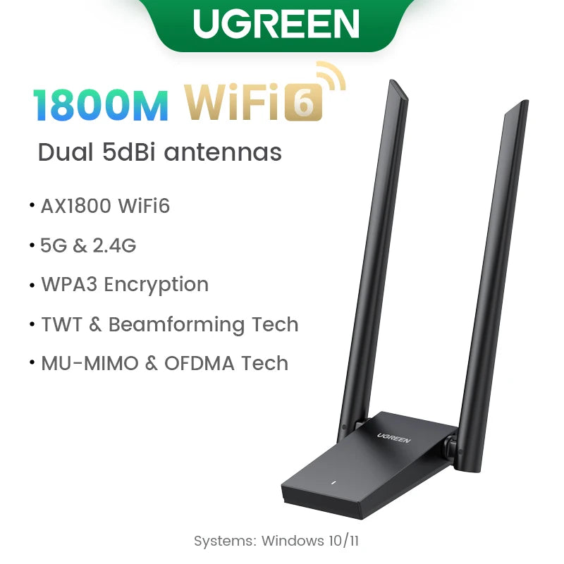 UGREEN WiFi Adapter AX900 AX1800 AC1300 WiFi6/5 5GHz&2.4GHz USB WiFi Dongle Antenna for Desktop Laptop USB Ethernet Network Card