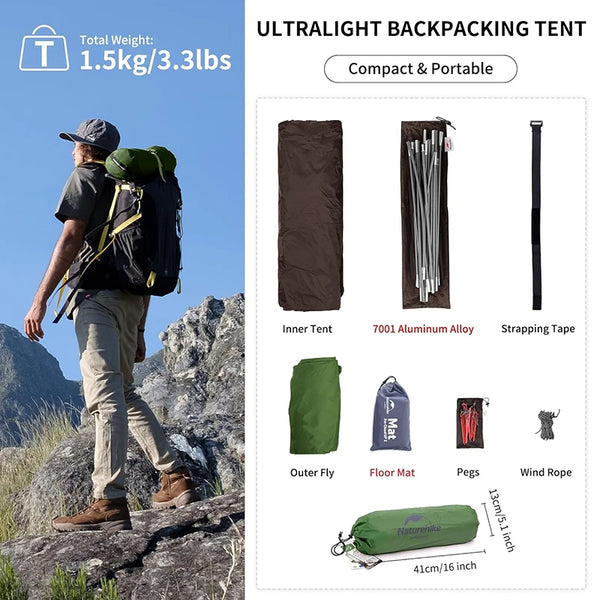 Naturehike Cloud Up 1 Person Camping Tent Portable Ultralight Waterproof Tent Outdoor Travel Beach Hiking Backpacking Tent