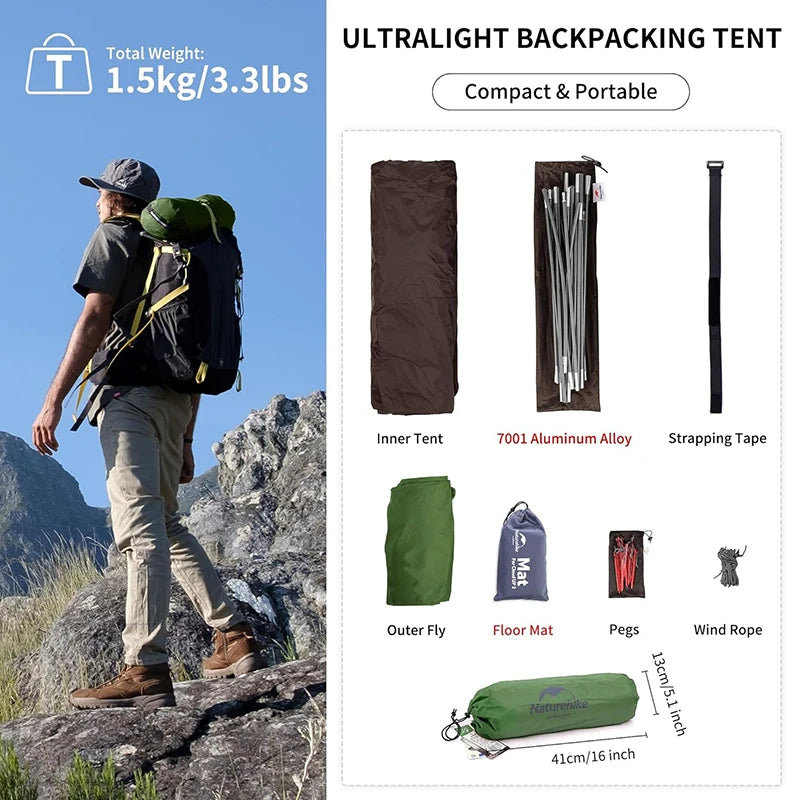 Naturehike Cloud Up 1 Person Camping Tent Portable Ultralight Waterproof Tent Outdoor Travel Beach Hiking Backpacking Tent