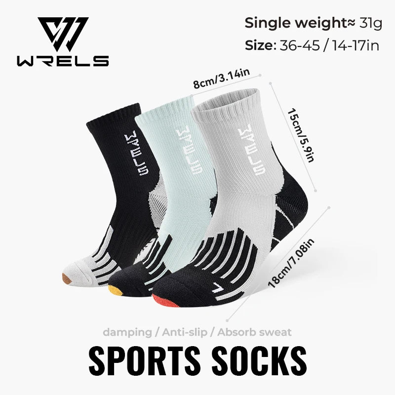 WRELS Sports Socks Arch Support 3D Anti Slip Quick Dry Breathable Cushioned Soccer Gym Training Outdoor Athletic Socks Men Women