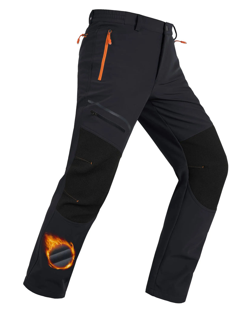 TACVASEN Men's Fleece Lined Softshell Hiking Pants  Winter Waterproof Trousers Outdoor Thermal Pants With Zip Pockets Warm