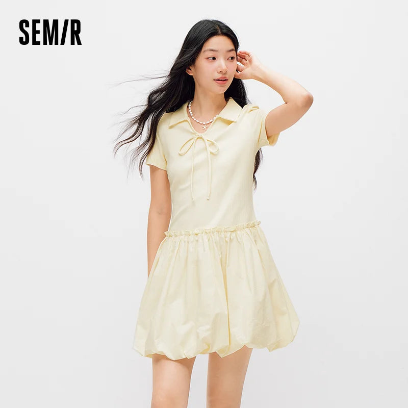 Semir Women Dress Polo Collar Ruffle Spliced Cute Versatile Sweet Bud Mini 2026 Summer Casual Fashion Top