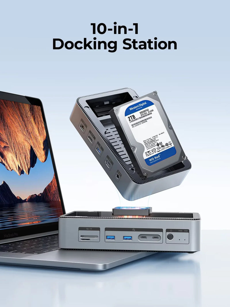 ORICO Docking Station Deck with Dual M.2 NVME SSD Case 3.5 Hard Drive Enclosure Steam Dock 10 in 1 HDMI 4K60Hz PD100W Ethernet