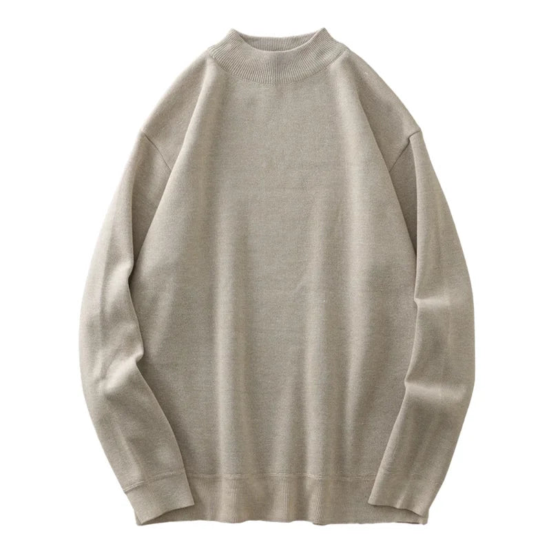 DUKEEN Men's Mock Neck Sweaters Winter Fleece-Lined Thick Warm Pullovers Solid Color Crew Neck Sweater Knitwear