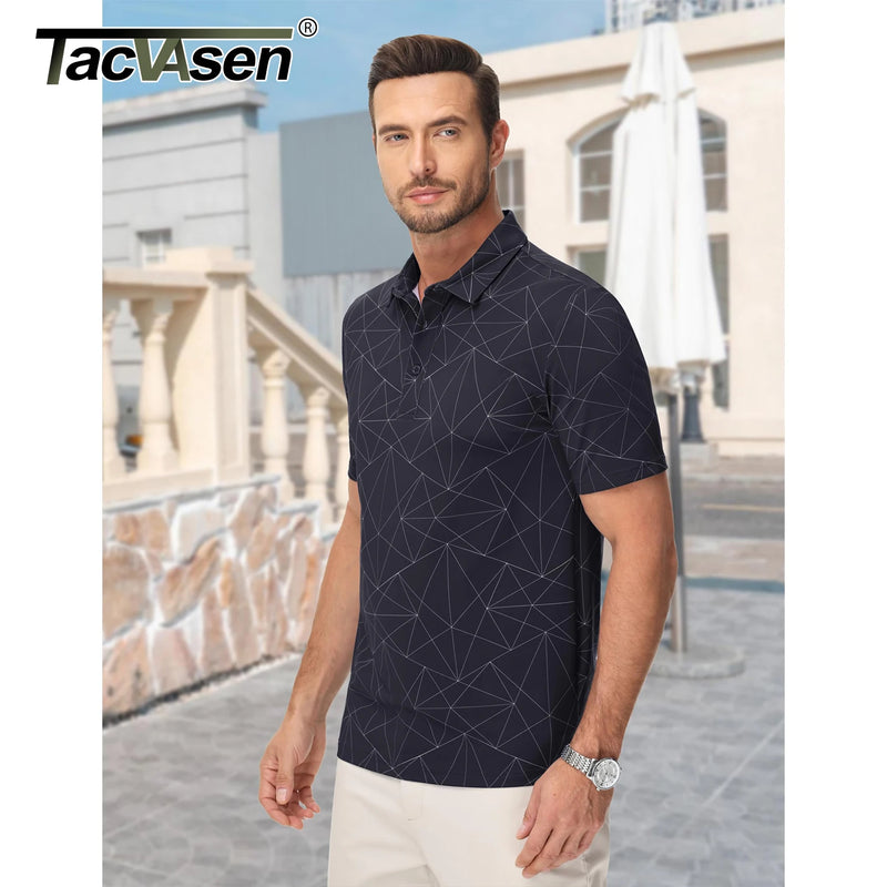 TACVASEN Mens Polo Golf Shirts Fashion Moisture Wicking Performance T-Shirts Print Breathable Short Sleeve Polo Shirt for Men
