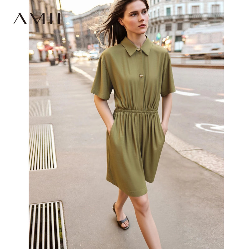 Amii Women's Romper Shorts 2026 Summer New Lapel Collar Half Placket Jumpsuit Drop Shoulder Loose Fit Casual Shorts 12642066