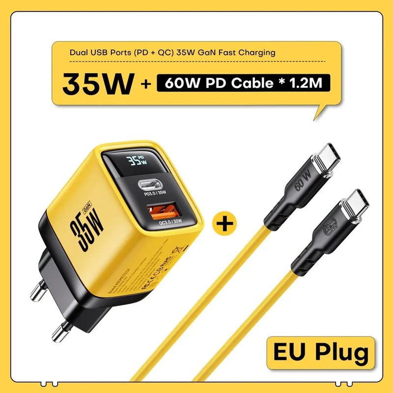 ឆ្នាំងសាក USB C 35W Gan ឆ្នាំងសាកលឿន Type C PD3.0 QC4.0 PPS ឆ្នាំងសាកទូរស័ព្ទរហ័សសម្រាប់ iPhone 15 14 Pro Max Samsung S23 S22 ថេប្លេត