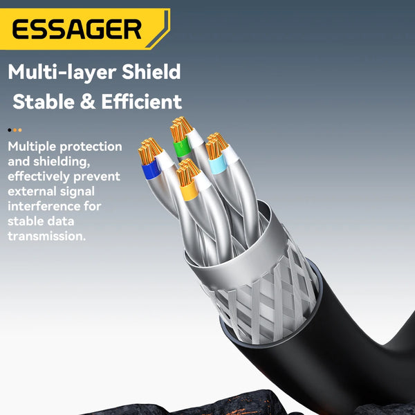 ខ្សែ Essager CAT8 Ethernet 40Gbps 2000MHz CAT 8 Networking Cord អ៊ីនធឺណិត LAN ធ្វើពីកប្បាស សម្រាប់កុំព្យូទ័រយួរដៃ PS 5 Router ខ្សែ RJ45