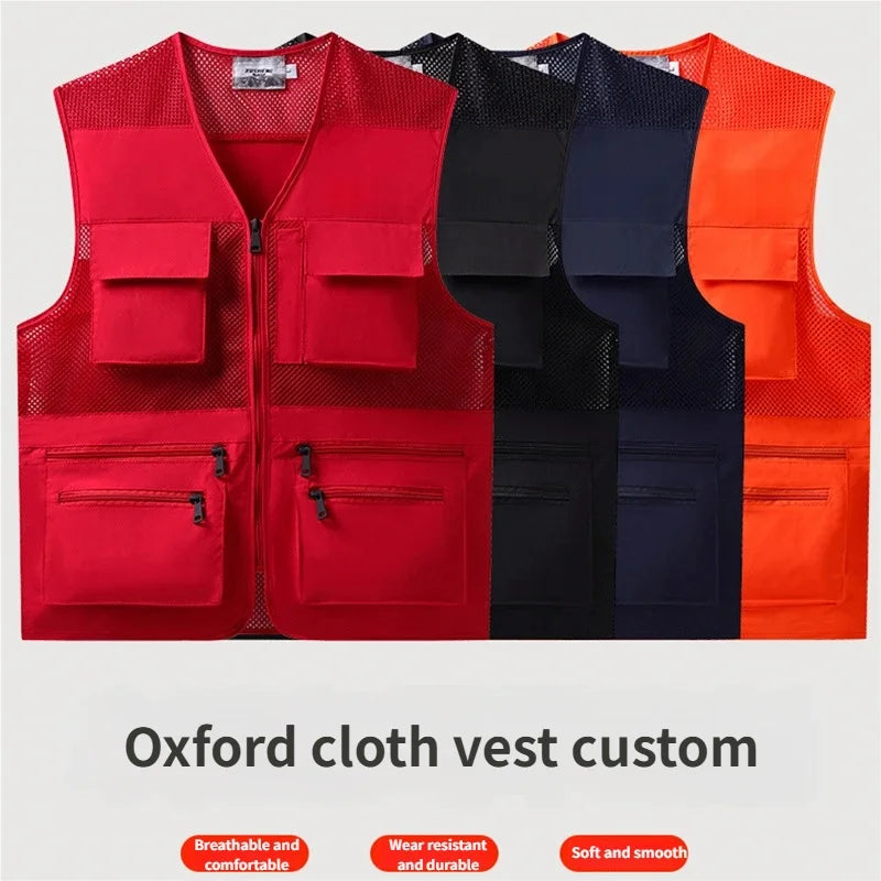 Summer Outdoor Men's Sleeveless Top Comfortable Fit Oxford Fabric Three-dimensional Multi-pocket Vest Fashionable Breathable