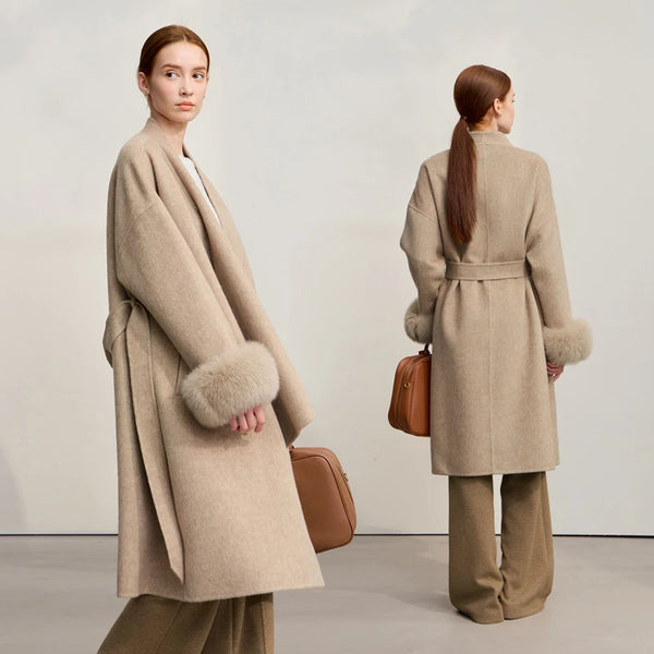 Amii Wool Coat For Woman Loose Warm Long Women's Coat Drop-shoulder Sleeves Elegant V-Neck 2026 Winter New Double-sided 12554029